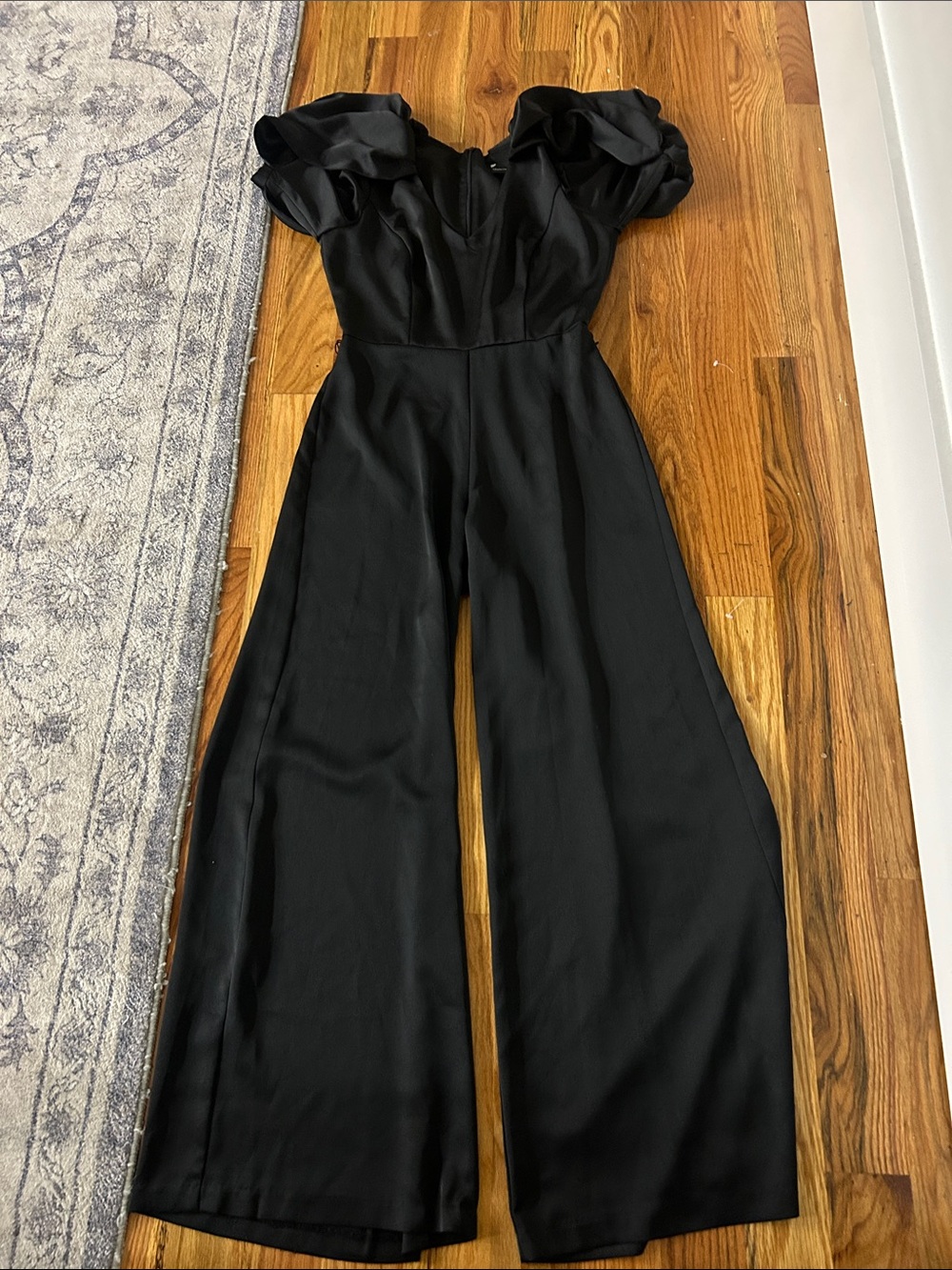 Maison Tara Black Puff-Sleeve Wide-Leg Jumpsuit